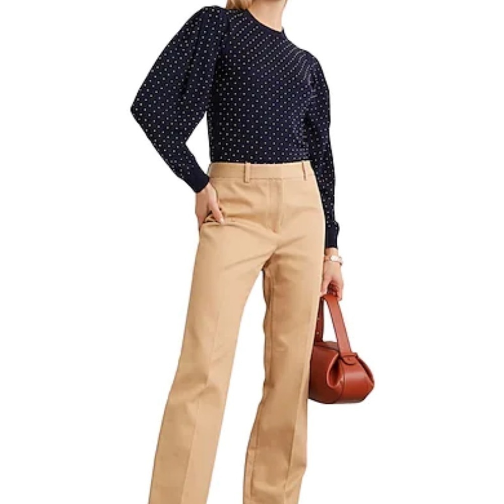 NWT Michael Kors Collection Sweater 100% Merino Wool Midnight Blue Metal Polka L - Picture 2 of 11